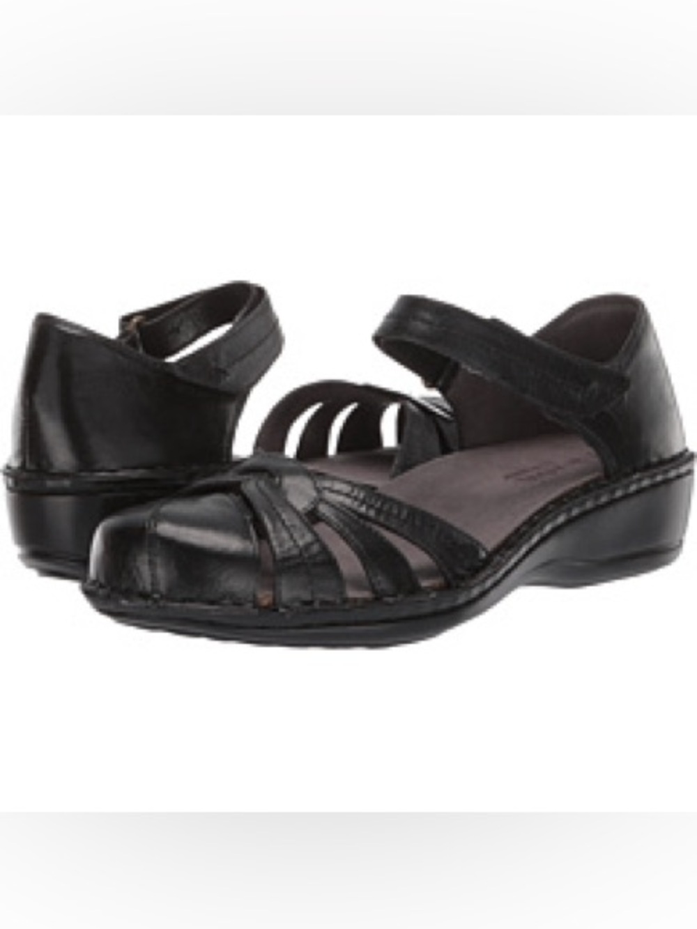 Aravon by New Balance Clarissa Fisherman Black Leather Closed-Toe Sandals Sz 10